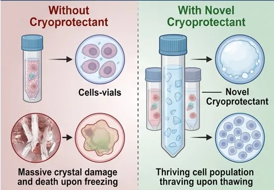 Cells with and without novel cryoprotectant